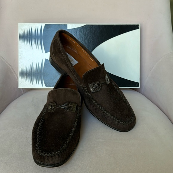 Moreschi brown suede leather loafers